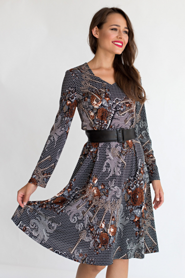 Платье "Элисон" (ключики) + поясок из экокожи П1615-15